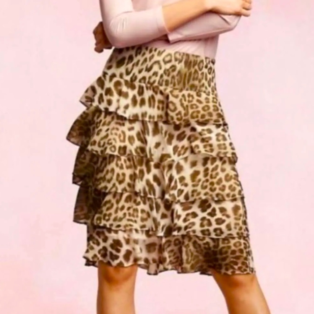 Talbots Vintage Talbots Brown/Beige Leopard Chiffon 5-Tier Ruffled Skirt size 14